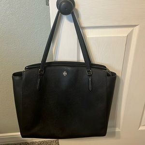 👜 Tory Burch Emerson Top Zip Tote - Black Crossgrain Leather 🌟